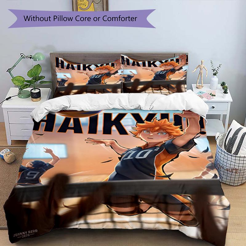 3pcs Duvet Cover Set (1*Duvet Cover + 2*Pillowcase, Without Core), Haikyu Print Bedding Set, Bedroom Decor, All‑Season, Birthday Gift