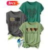 Three-piece set Elegant short-sleeved shirt for women Leopard print, zebra print“AMAZING”+ Wild love + Love and Peace Printed Round Neck Women's