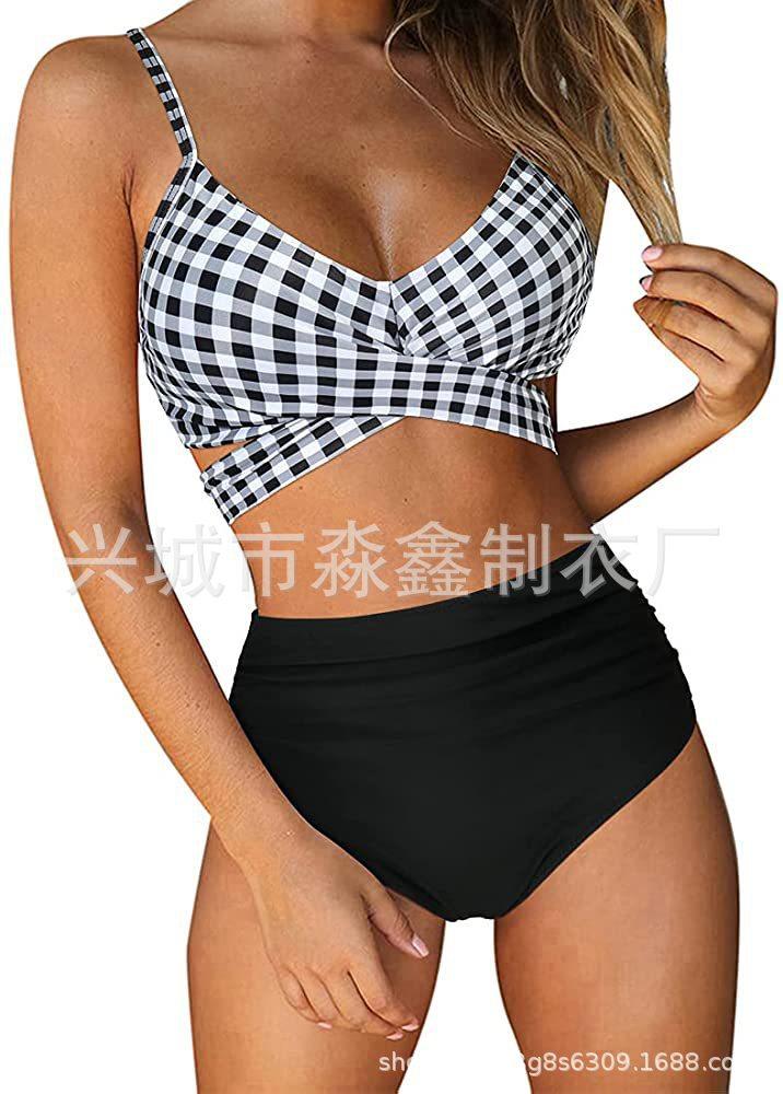 Explosive Leopard Print Cross High Waist Split Bikini, Sexy BIKINI Swimsuit for Women, Direct Supply