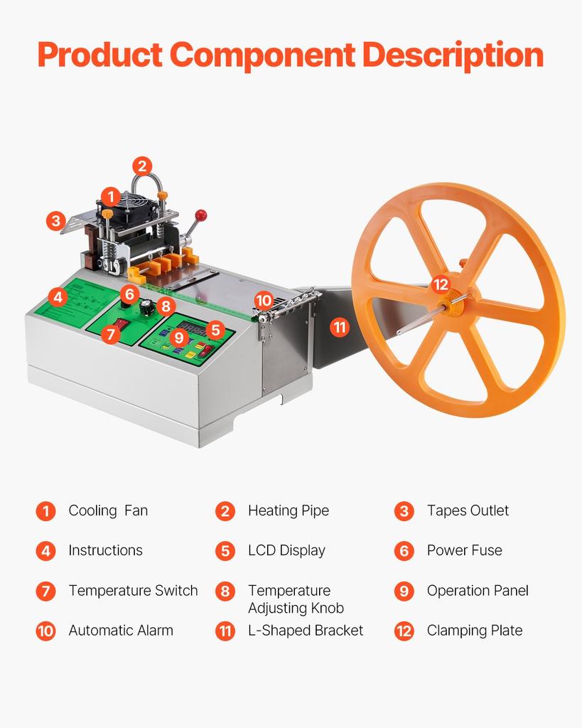 VEVOR Automatic Webbing Cutting Machine, Hot and Cold Ribbon Cutting Machine with Adjustable Temperature and LCD Display