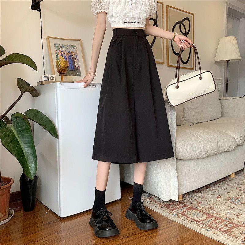 Summer Korean Style Thin 7/10 Length Wide-Leg Pants for Women High-Waist Loose Straight-Leg Versatile Casual Trousers