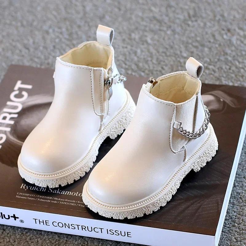 botas 2025Girls Boots New Autumn Winter Boys Ankle Boots British Style Children Chain Shoes Zip Trendy Baby Short Boots botines