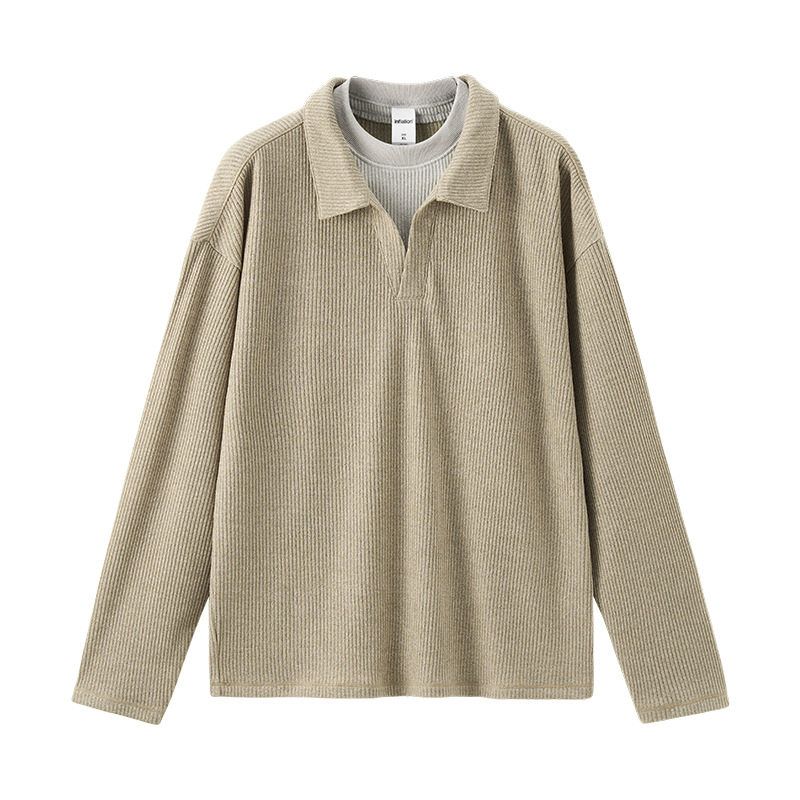 American Retro Old Money Style Two-Piece Spliced Long-Sleeve T-Shirt for Men and Women, 2025 Autumn Trendy Brand Collared Knit Top