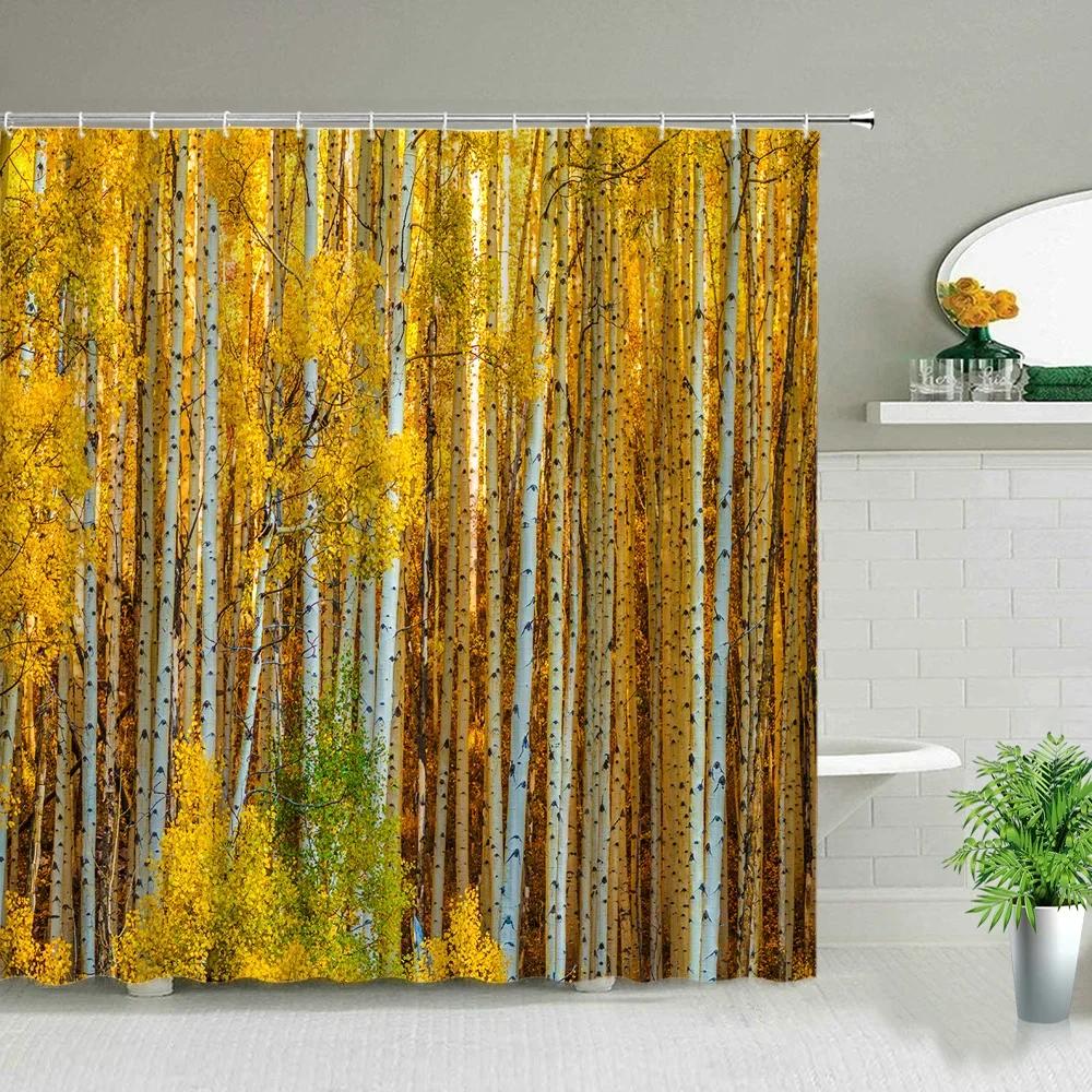 

Forest Landscape Shower Curtains Tree Waterfall Mount Fuji Scenery Polyester Cloth Bathroom Curtain Set Bathtub Decor With Hooks W90XH180cm