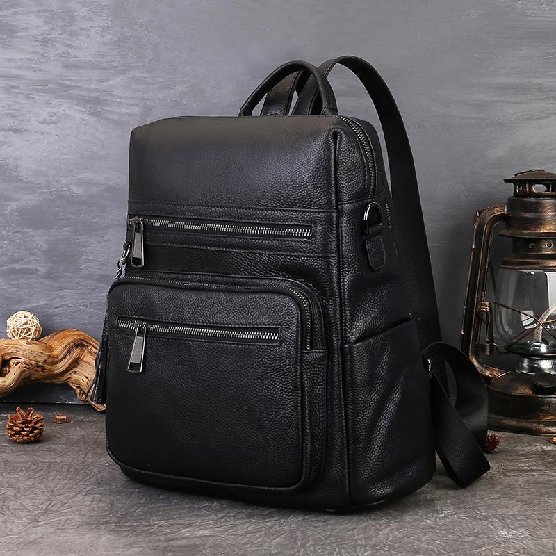 

Рюкзак з натуральної шкіри великої місткості для ділових поїздок, одноплечовий та двоплечовий, подвійного призначення, сумка для комп ютера чорний