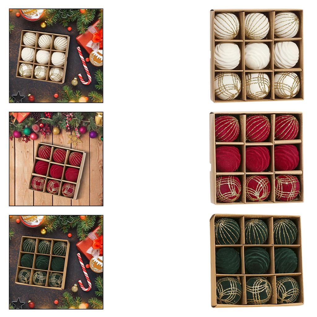9Pcs 2.4inch Velvet Christmas Ball Decoration Sturdy Lightweight Multipurpose Decorative for Festive Mantels Decor Shatterproof