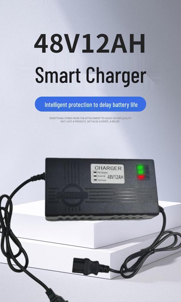 48V 12AH Smart Three-Stage Lead-Acid Battery Charger for Electric Scooters