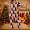 Casual TweeDelig Kerstprint Outfit voor Dames met Top met Korte Mouwen en Broek