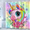 Unicorn Cartoon Colorful Shower Curtain 1pcs Waterproof Bath Screen Curtains with Hooks for Bathroom Decor