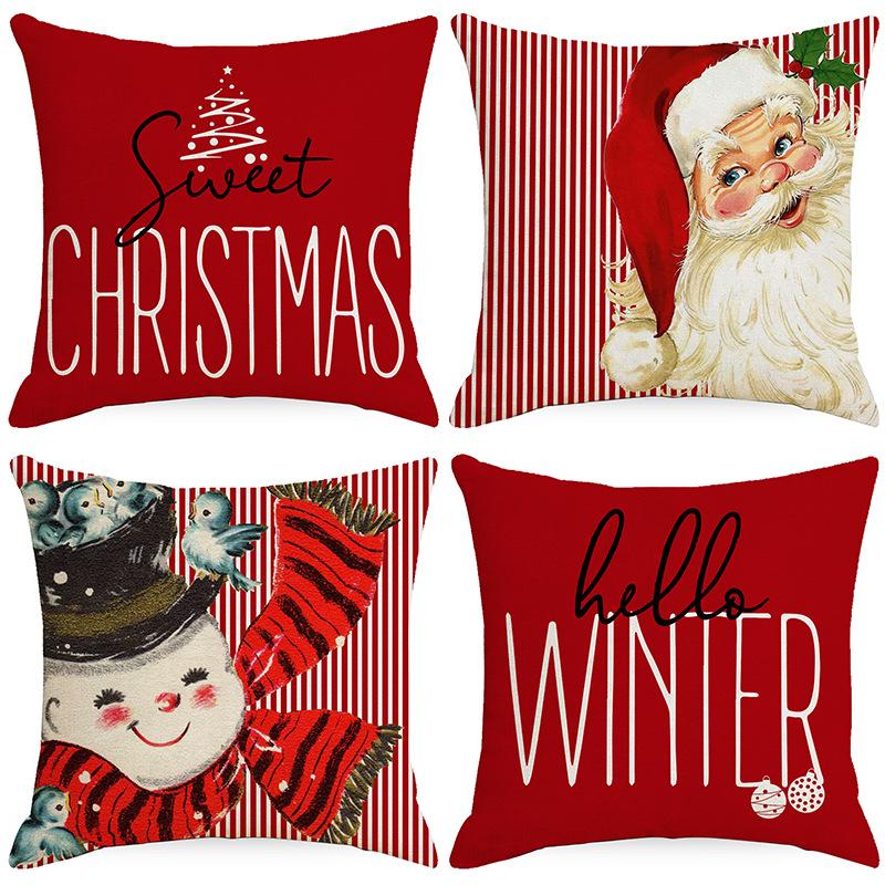 Red Christmas Printed Pillow Case for Home Living Room Sofa Cushion Bedroom Cushion Cover Christmas Atmosphere