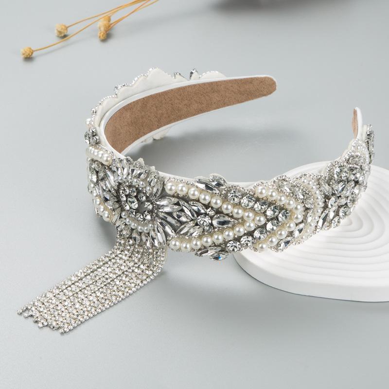 Women's Vintage Headband Palace Pearl Tassel Bangs Hairhoop