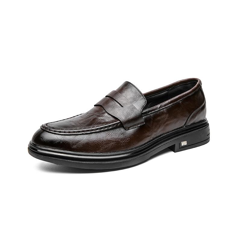 

Leather autumn and winter new British casual soft sole black trendy shoes foot cover leather surface breathable 45 темно-коричневого кольору