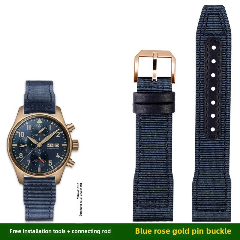 For IWC Pilot Nylon Genuine Leather watch band for IWC Mark 18 Balack Aces Portuguese original style woven canvas strap Bracelet