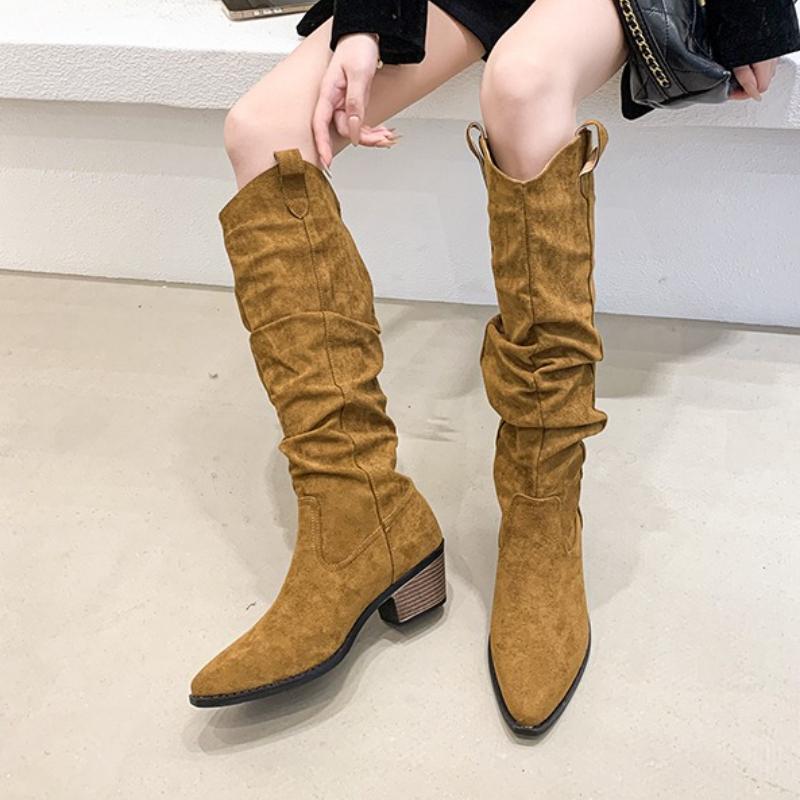 

Fashion Designer 2025 New Women High Boots Pleated Fashion Chunky Knee High Motorcycle Boots Winter Sexy Heeled Shoes Woman Botas Mujer 35 коричневый