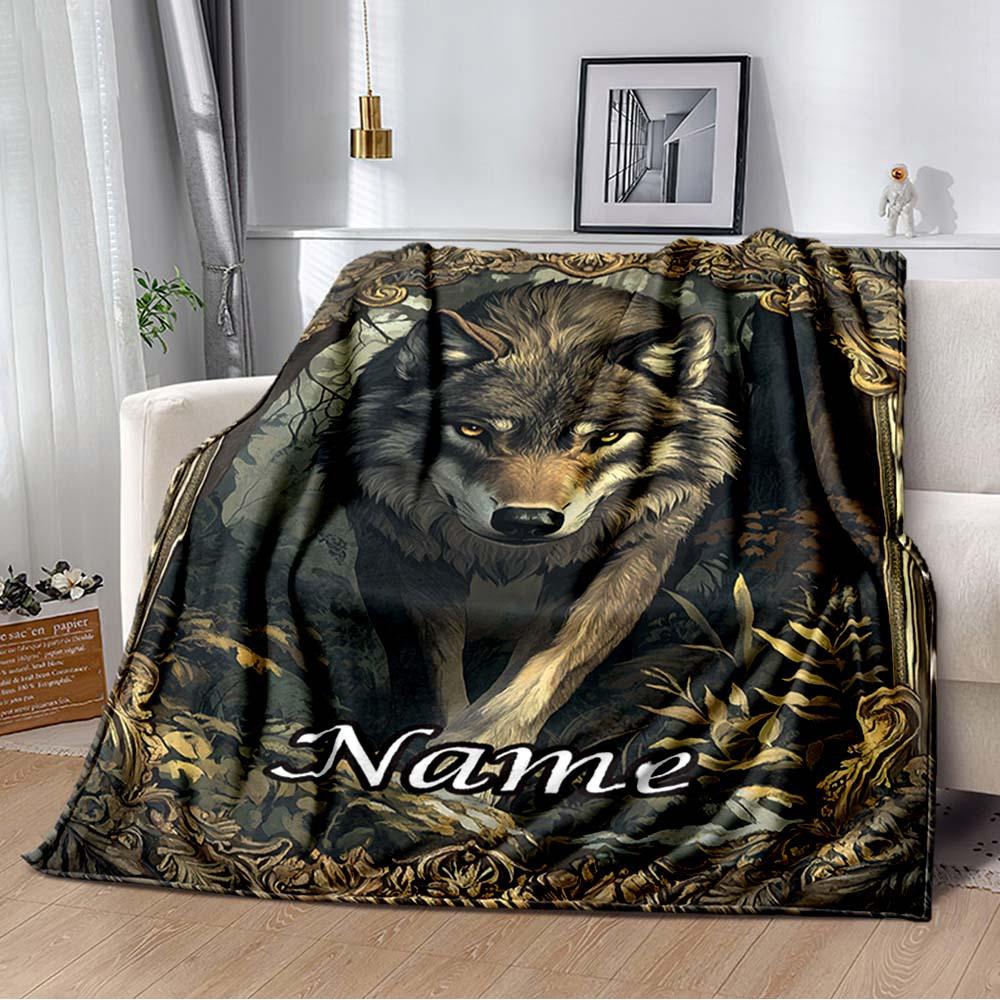 240Gm2 Wolf Customize Your Name Outdoor Blanket Suitable For All Seasons Comfortable And Warm Soft Blanket Suitable For Travel Gifts For Relatives And