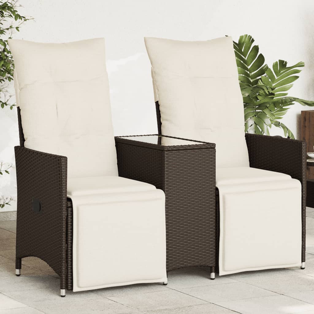 Vidaxl Folding Garden Sofa with Table, 2-Seater, Brown, PE Rattan