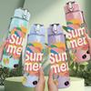 1PC Sum Mer Sun Bright Summer Lettering Art 750ml Color Plastic Sports Water Bottle Leakproof Flip Straw Lid Suitable for Sports Office Home Use