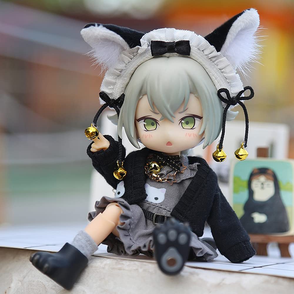 Obitsu 11 OB11 size costume for Obitsu doll 11cm body Cute cat Cat ears Hair accessory One piece Open collar coat 3 piece set