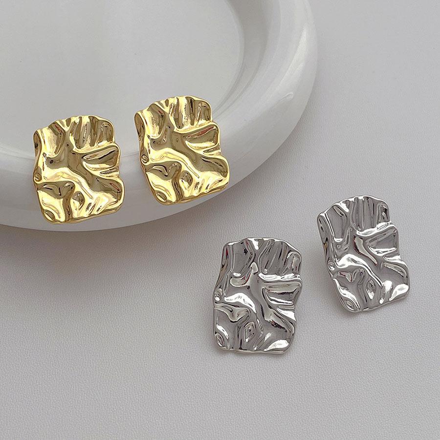 Irregular Square Pleated Earrings, Simple Fashion Temperament Earrings, Versatile High-end Niche Earrings