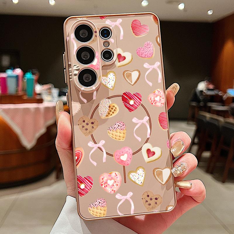 Cute Candy Love Heart Case For Samsung S26 S25 Ultra S24 Plus S23 FE S22 Ultra A55 A56 A17 A37 A57 5G Skin Feel Hybrid TPU+PC Magnetic Phone Cover