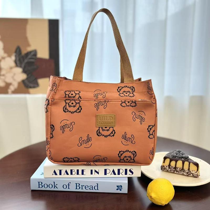 Cartoon Bear Printed Versatile Large Capacity Handbag Office Worker Portable Lunch Bento Tote Bag