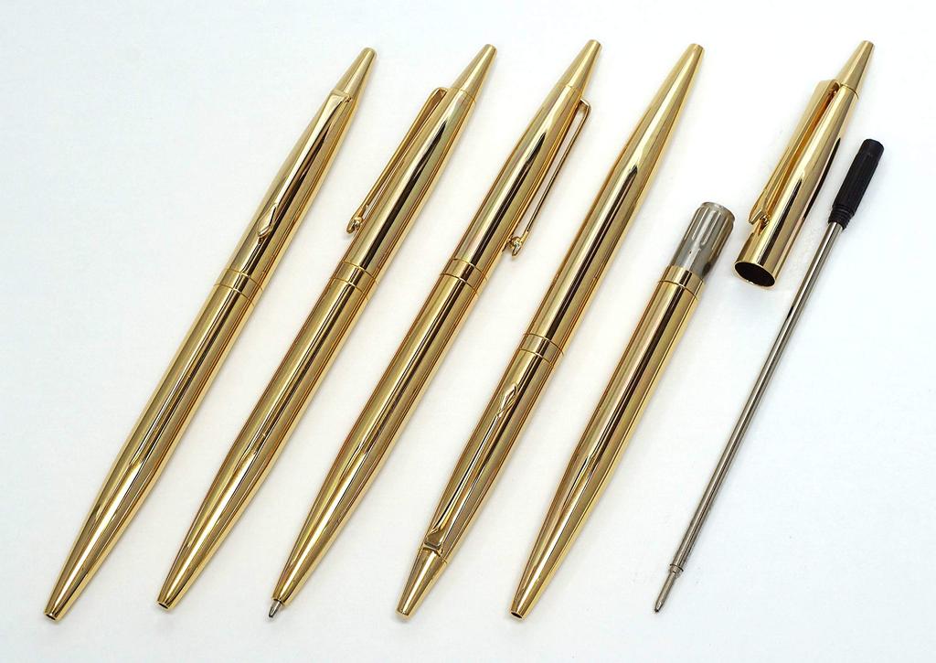 2 Pack Slim Cowhide Pencil Case Red Elegant Gold Rotating Ballpoint Pen Set T23-ASR-DS2-2