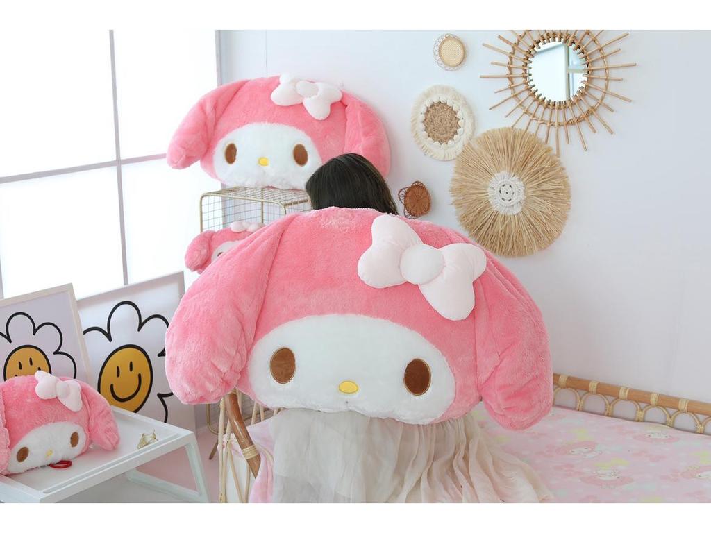 My Melody Bowknot Throw Pillow & Blanket Combo - Cute Gift for Girls, Dorm, Sofa, or Car Nap.