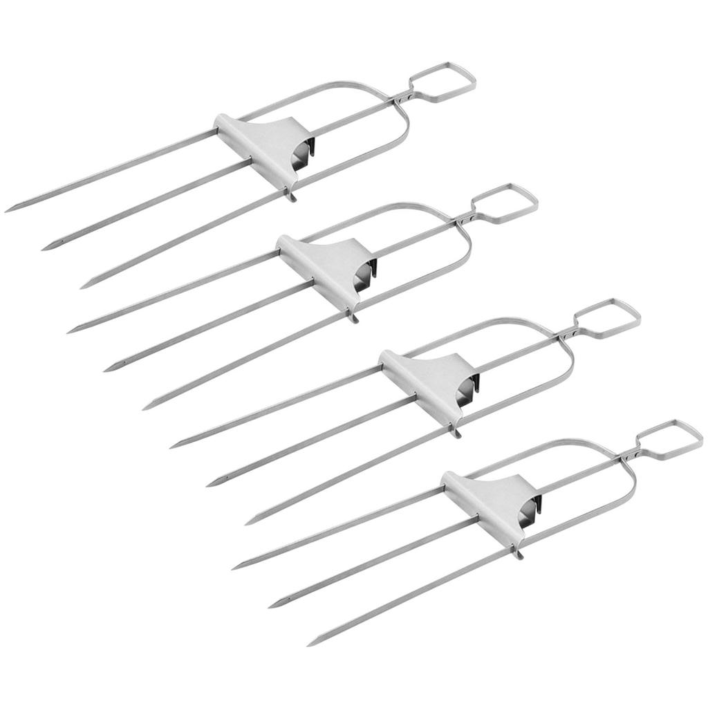 4 Skewers, 14-inch Stainless Steel, 3 Pointed Metal Skewers With Push Rods, Vegetables, Marshmallows
