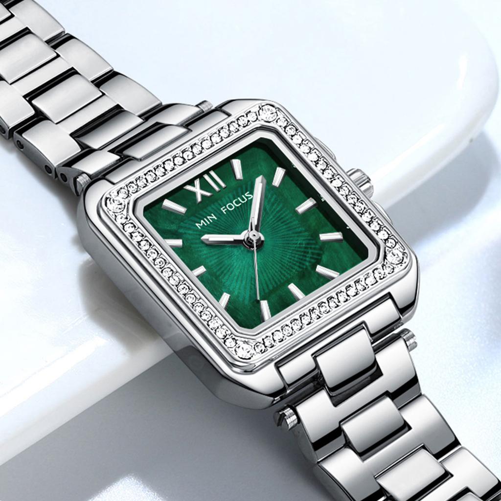 MINIFOCUS Women's Light Luxury Watch with Square Case Mother-of-Pearl Dial Stainless Steel Strap Luminous Hands Relogios