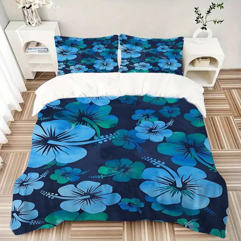 3pcs Blue Floral Print Bedding Set, Ideal for Home Use, Suitable for Bedroom Decor (1*Duvet Cover + 1/2*Pillowcases, No Core) yy250821175