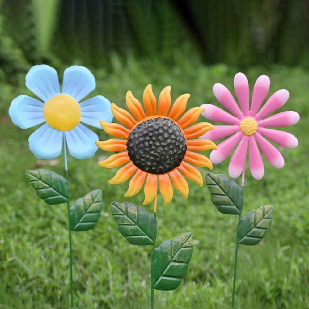 3Pcs Realistic Iron Art Flower Garden Stake Ornaments Handmade Cartoon Succulent Plant Card Unique Metal Flower Ornament Lawn
