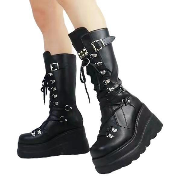 Fashion New Designer Gothic Shoes Womens High Boots Cosplay Mid-calf Boots for Women High Platform Wedges Boots 2025 Autumn Winter Botas