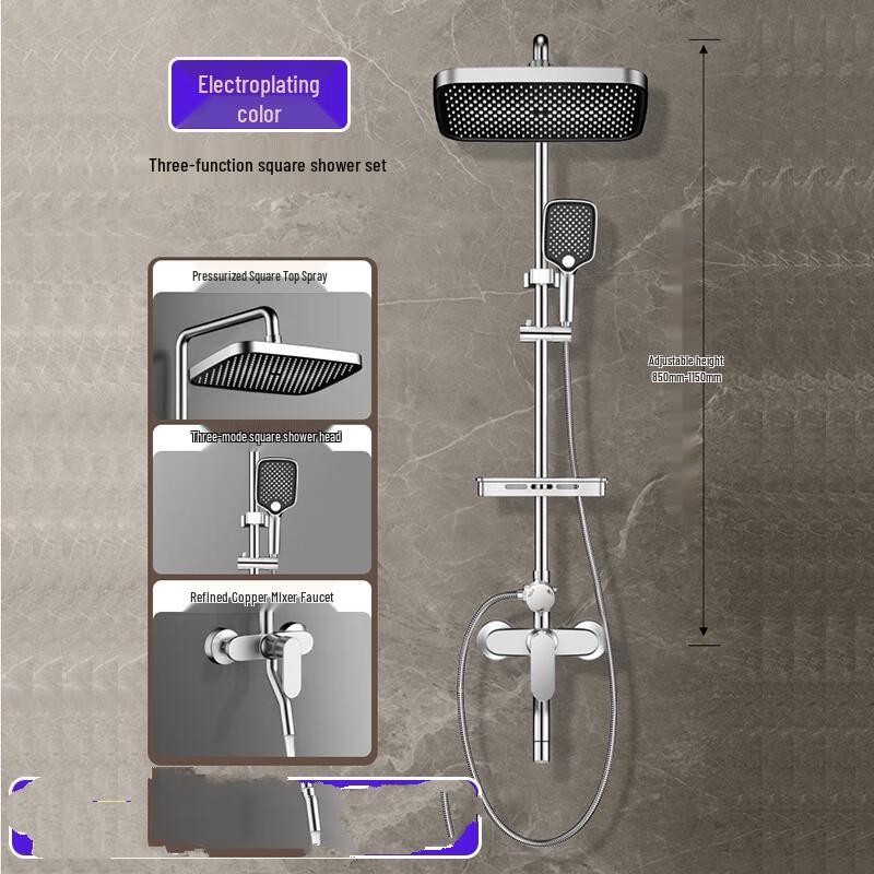 Shengbei Gunmetal Grey Shower System with Square Rain Head