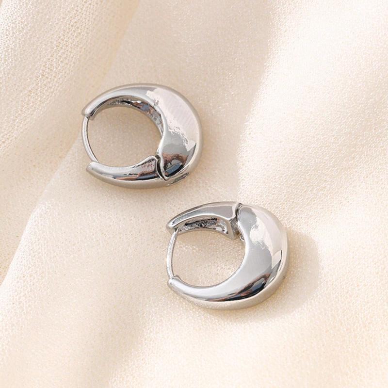 

1pair Versatile Metallic Tear Drop & Oval Simple Hoop Earrings one-size