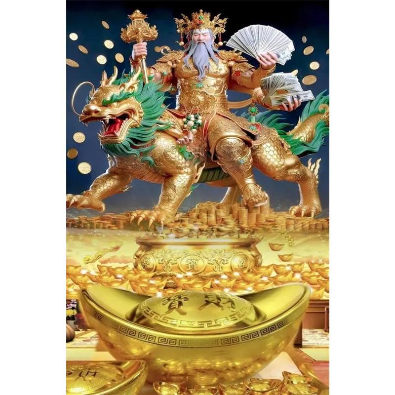 Fengshui God of Wealth Canvas Painting Wall Art Luxury Golden Lucky Money Gods Poster Prints For Office Living Room Home Decor