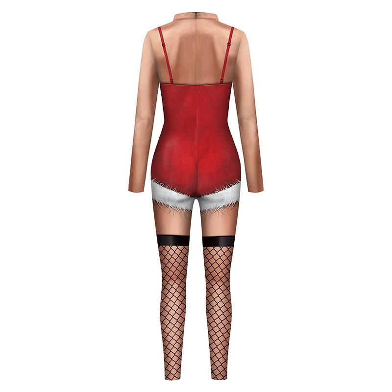 Christmas Cosplay Costume Zentai Catsuit Deer Pattern Printed Women Sexy Carnival Party Adult Spandex Bodysuit Jumpsuit