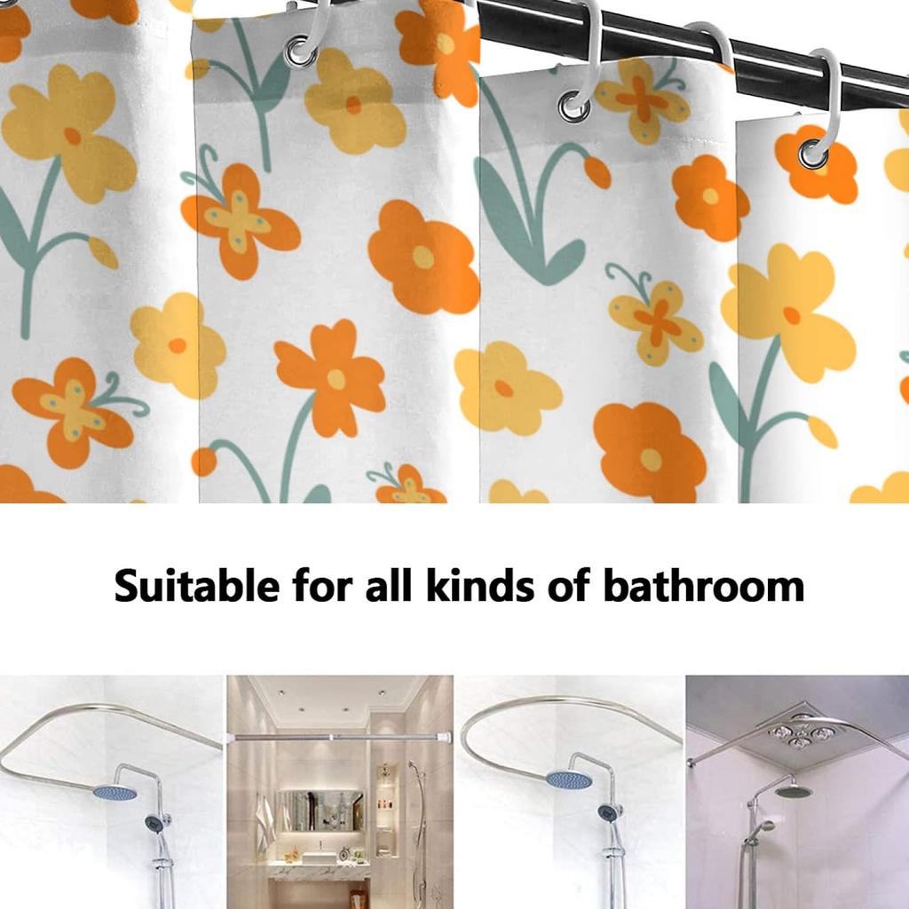 Lovetar Cute Flower Elegant Floral Shower Curtain Retro Washable Waterproof Fabric Bath Curtains Set for Bathroom with Hooks Dec