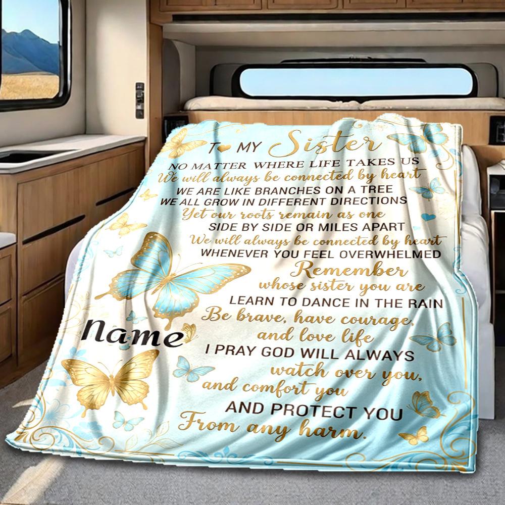 Sister'S Unbreakable Bond Blanket Personalized Name Soft Comfortable Stylish Blanket Car Blanket Perfect For Travel Camping Outdoor Home Suitable For