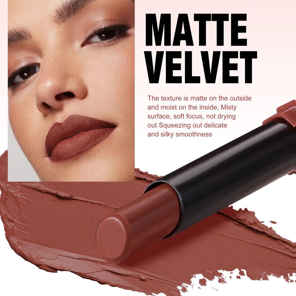 6pcs Colors Matte Lipstick, Nude Matte Soft Dark Color Stick High Pigmented Long-Lasting Waterproof Lip Gloss Beauty Cosmetics Gift