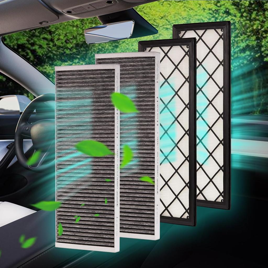 Filtre à air HEPA Spurtar pour Tesla Model Y, Remplacement du filtre à air d'habitacle avec charbon actif pour accessoires Tesla Model Y Juillet 2021-2025 (Lot de 4