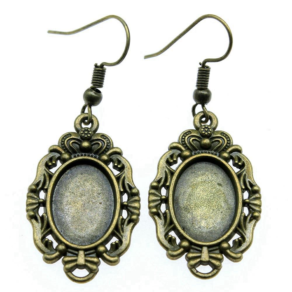 Drop & Dangle Earring Oval Ear Hook Glass Cabochon Base Setting Tray Vintage Jewelry SuppliesEarring Size 18x19mm QE017