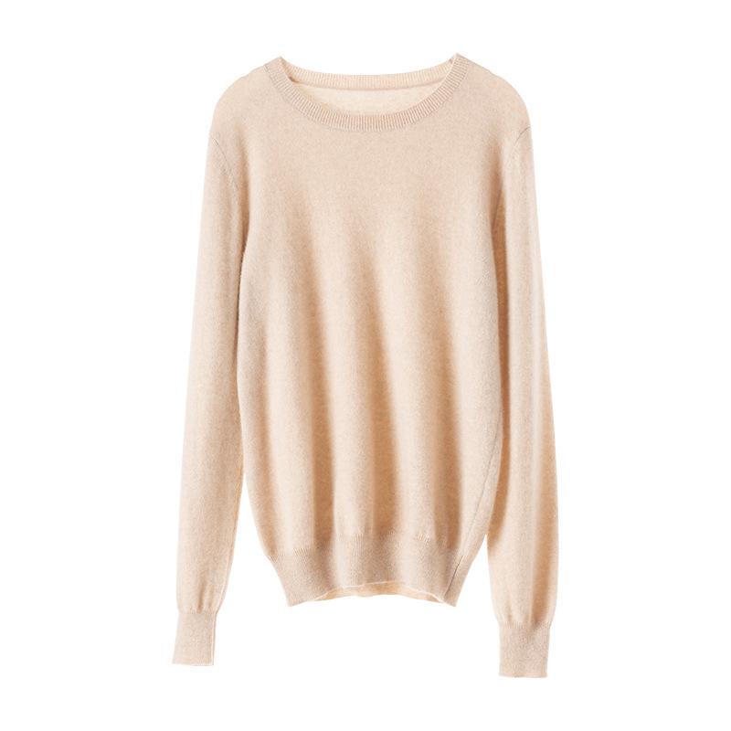 Women's Cashmere Long Sleeve Round Neck Pullover: Autumn/Winter Knitwear Base Layer