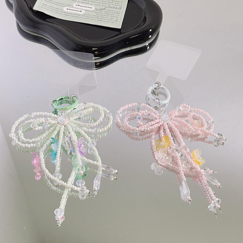Stylich Phone Charm Clip Colorful Bowknot Pendant Keyring Butterfly Knot Key Chain Portable Keyrings Accessory for Women