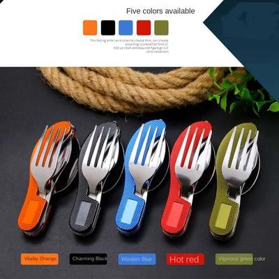 Matsked Set 4 I 1 Vikbar Sked Kniv gaffel kapsylöppnare Rostfritt Stål Vikbara Fickset Utomhus Servisset