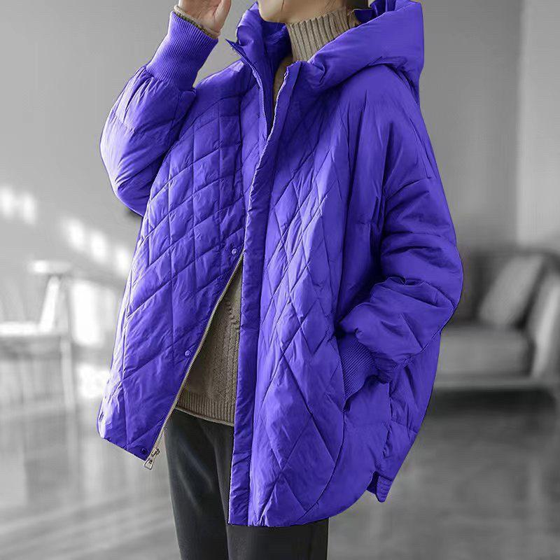 Womens Mid-Length Hooded Puffer Coat With Quilted Design Warm White Duck Down Fill Oversized Fit