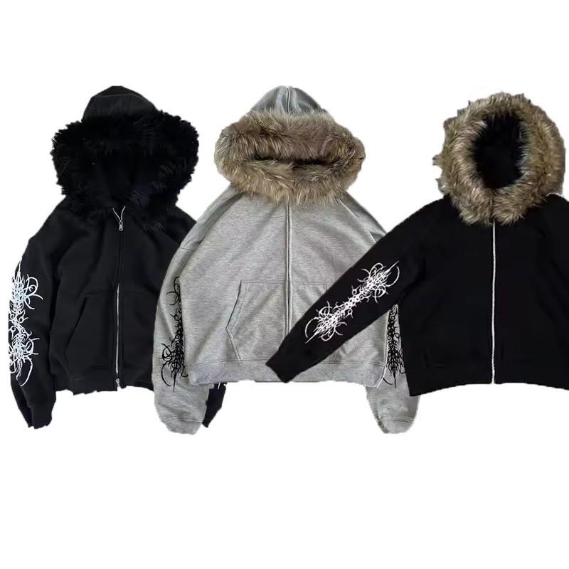 Neuer Unisex-Plüsch-Kapuzenpullover mit Reißverschluss und Schirm im europäischen und amerikanischen Streetstyle