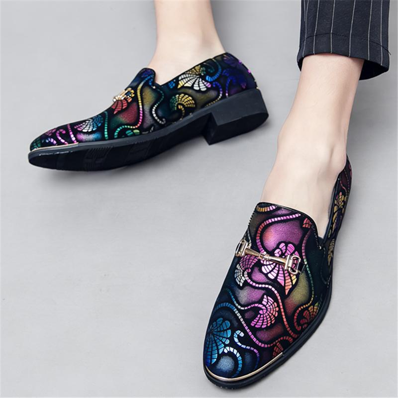 Fashion New Dress Leather Shoes For Men Luxury Brand British Gold Blue National Pattern Oxfords Gentleman Wedding Prom Footwear