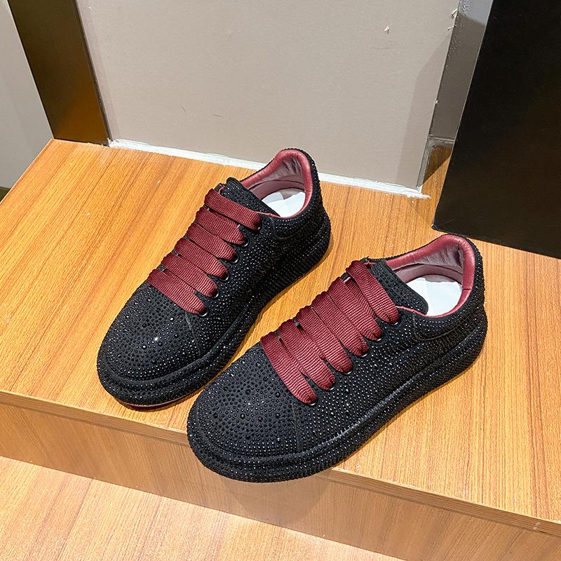 Fashion Luxury Designer Men's and Women's Red and Black Rhinestone Thick-soled Shoes, Casual Flat Shoes, Moser Shoes, Men's Sports Shoes