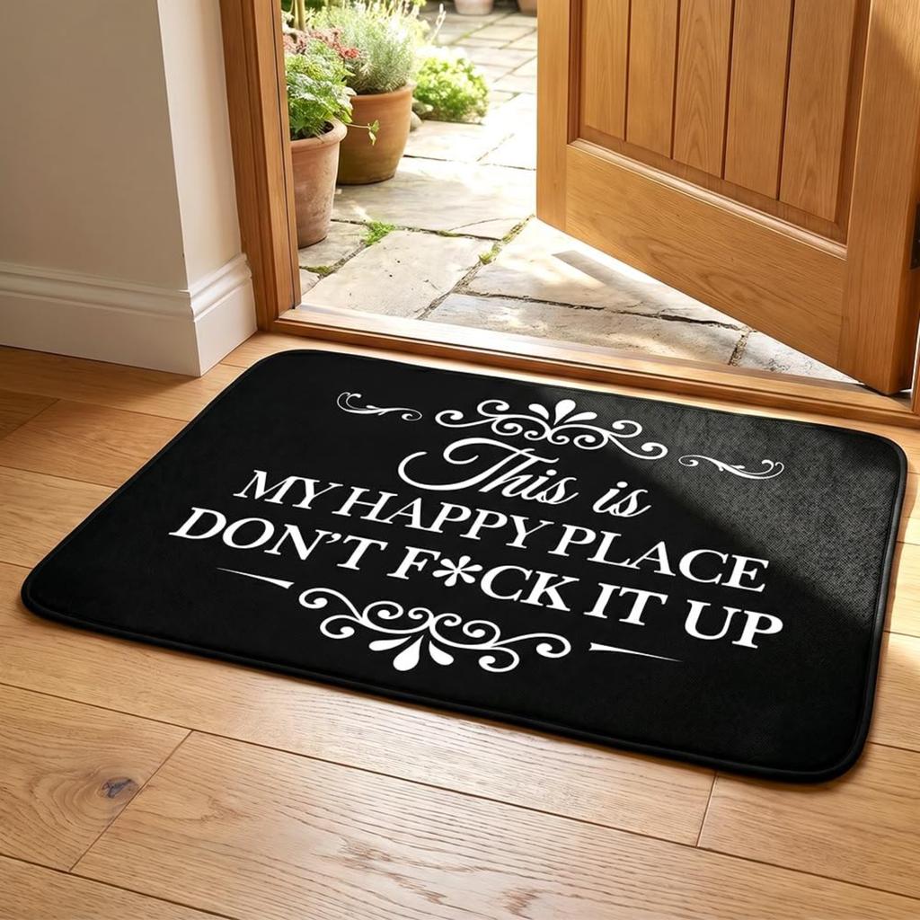 Funny This Is My Happy Place Don’t It Up Flannel Doormat, 2026 New Funny Door Mat, Absorbent Sarcastic Mat for Entryway, Washable Housewarming Gift