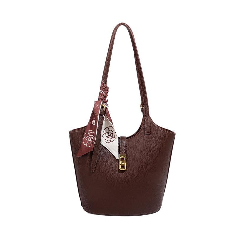 New Commuter Vegetable Basket Bag Women's Mother Bag with Silk Scarf Shoulder Bag Large Capacity Bucket Bag